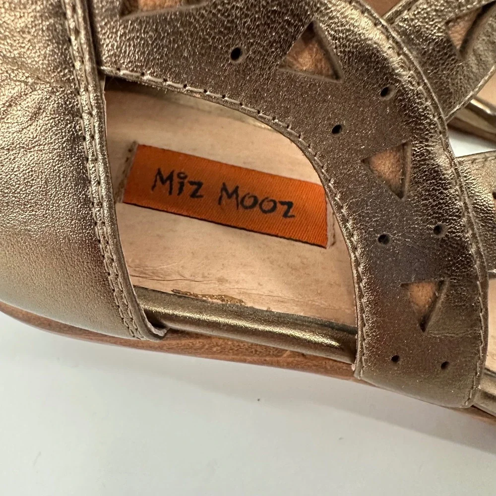Miz Mooz Pomona Bronze Leather Cutout Gladiator Wedge Sandals Women's‎ 7.5